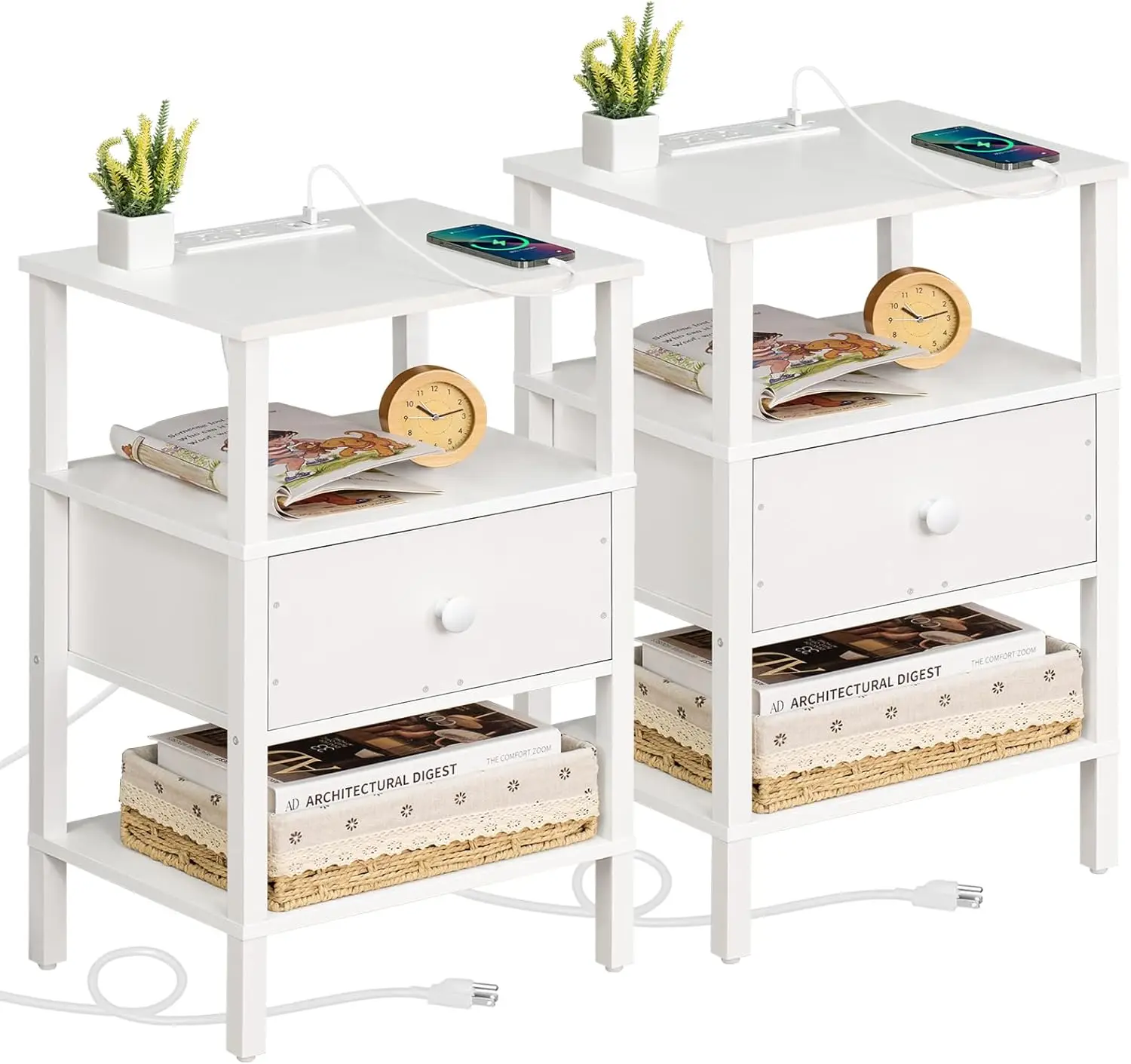 Nightstand Set of 2 with Charging Station and USB Ports, 3-Tier Storage End Table with Drawer Shelf, Night Stand for Small Space
Nightstand Set of 2 with Charging Station and USB Ports, 3-Tier Storage End Table with Drawer Shelf, Night Stand for Small Space