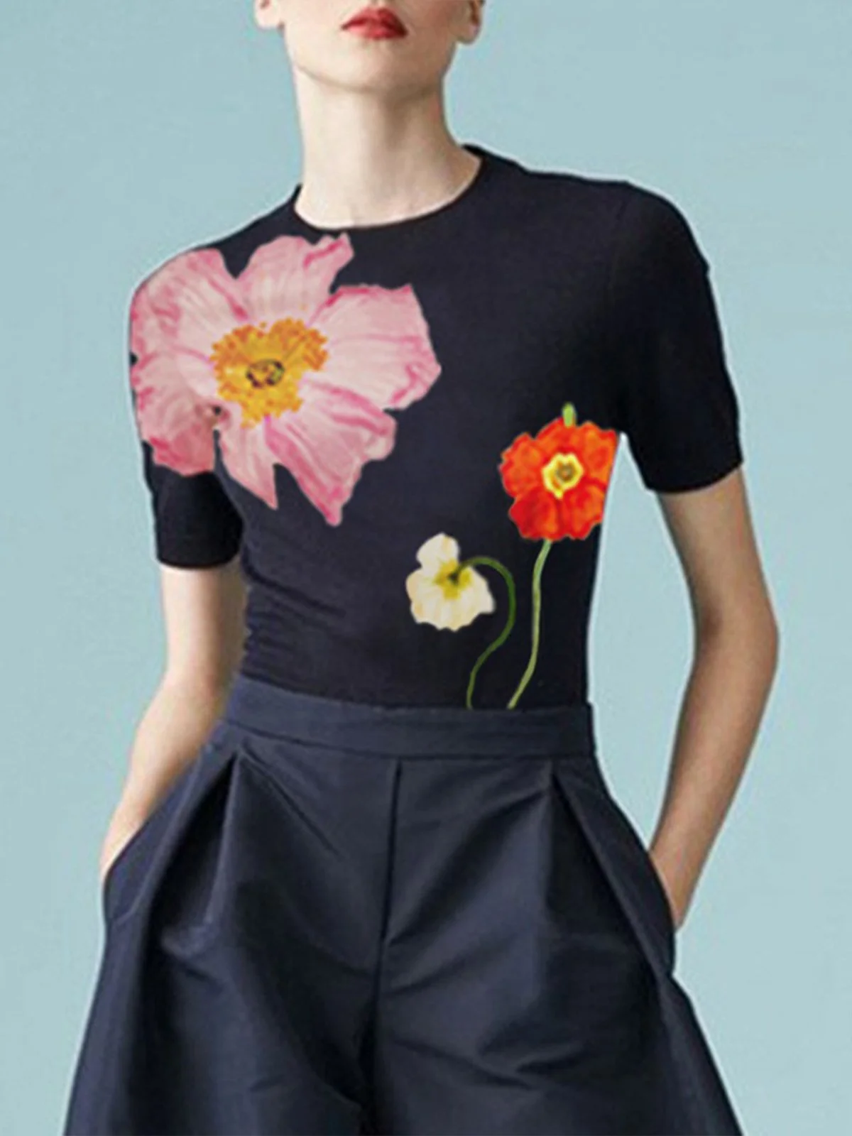 Women's Fashion Elegant Floral Printed T-Shirts Summer Short Sleeves Round-Neck Skinny Casual Basic Korean Pullover Tops 2025
Women's Fashion Elegant Floral Printed T-Shirts Summer Short Sleeves Round-Neck Skinny Casual Basic Korean Pullover Tops 2025