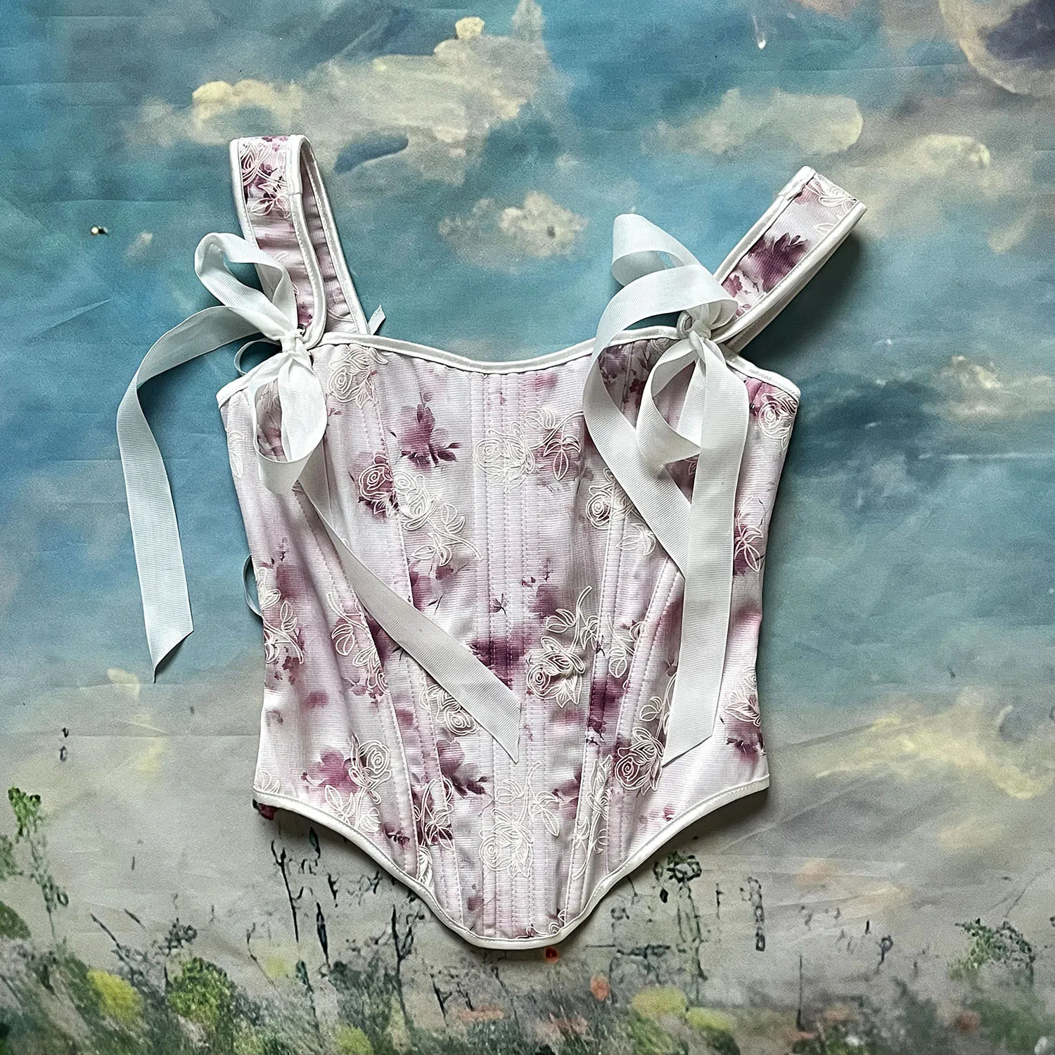 Bowknot Floral Corset Sexy Tie Up Fishbone Bustier Tops Women Fashion Overbust Slimming Waist Trainer Shapewear Vintage Tank Top
Bowknot Floral Corset Sexy Tie Up Fishbone Bustier Tops Women Fashion Overbust Slimming Waist Trainer Shapewear Vintage Tank Top