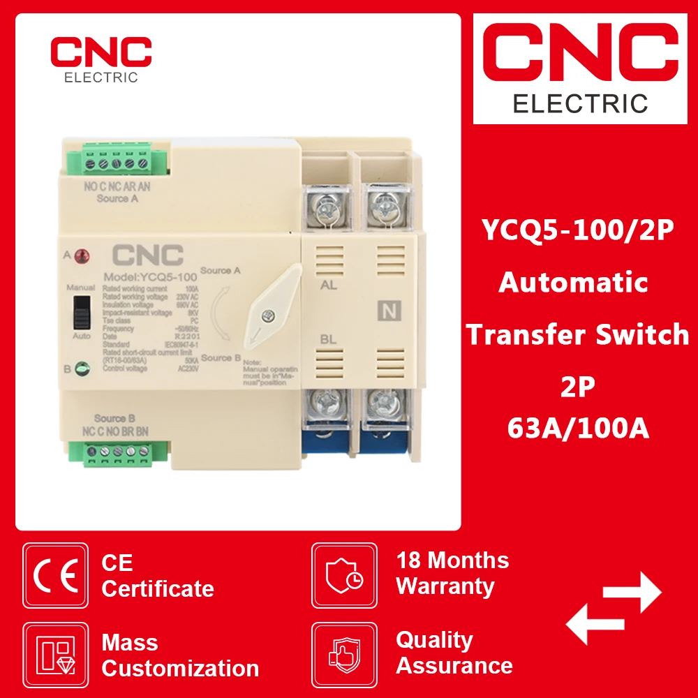 CNC 2P ATS Dual Power Din Rail 50/60Hz 63A/100A AC 220V Automatic Transfer Switch Uninterrupted Power Controller
CNC 2P ATS Dual Power Din Rail 50/60Hz 63A/100A AC 220V Automatic Transfer Switch Uninterrupted Power Controller