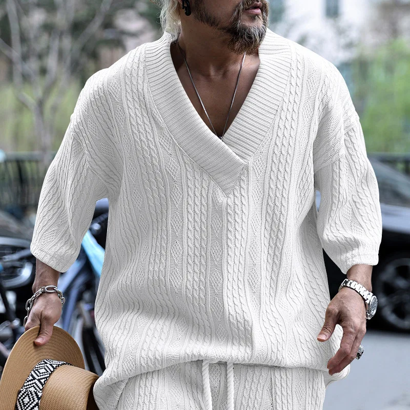 Men's Casual Knitting T-shirt Men's Summer Loose-Fitting Plus Size Half-Length SleevesvCollar Sports Solid Color Jacquard
Men's Casual Knitting T-shirt Men's Summer Loose-Fitting Plus Size Half-Length SleevesvCollar Sports Solid Color Jacquard
