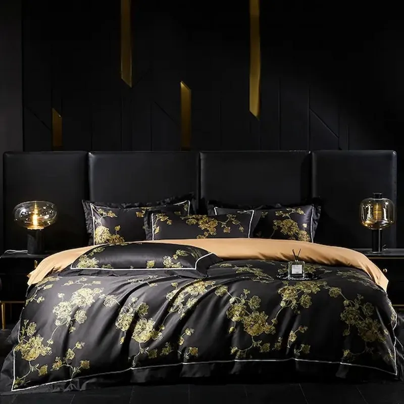 Black Egyptian Cotton Bedding Set Luxury Gold Flowers Printing Duvet Cover Bed Sheet Pillowcases Solid Color Queen King Size
Black Egyptian Cotton Bedding Set Luxury Gold Flowers Printing Duvet Cover Bed Sheet Pillowcases Solid Color Queen King Size