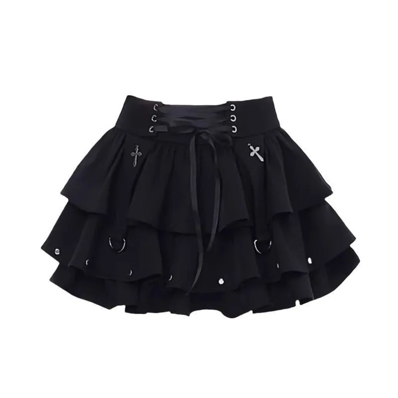Women's Summer Y2k Skirt Black High Waist Pleated Tiered Mini Skirt Ruffle A Line with Metal Ring Detail Gothic Punk Style
Women's Summer Y2k Skirt Black High Waist Pleated Tiered Mini Skirt Ruffle A Line with Metal Ring Detail Gothic Punk Style