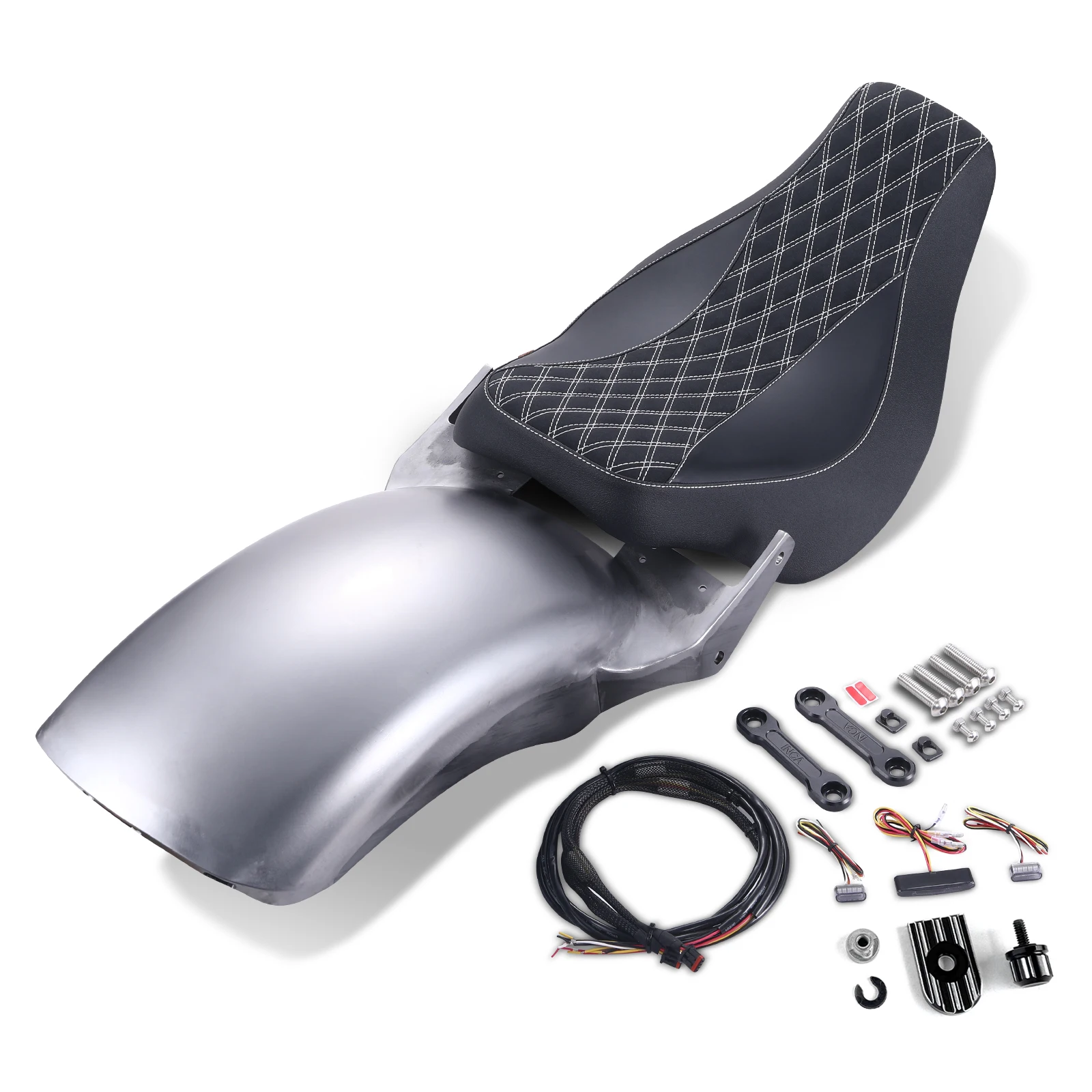 Alloy Steel Short Rear Fender with Led Lights + Solo Seat Cushion for Harley Softail 2018-2024
Alloy Steel Short Rear Fender with Led Lights + Solo Seat Cushion for Harley Softail 2018-2024