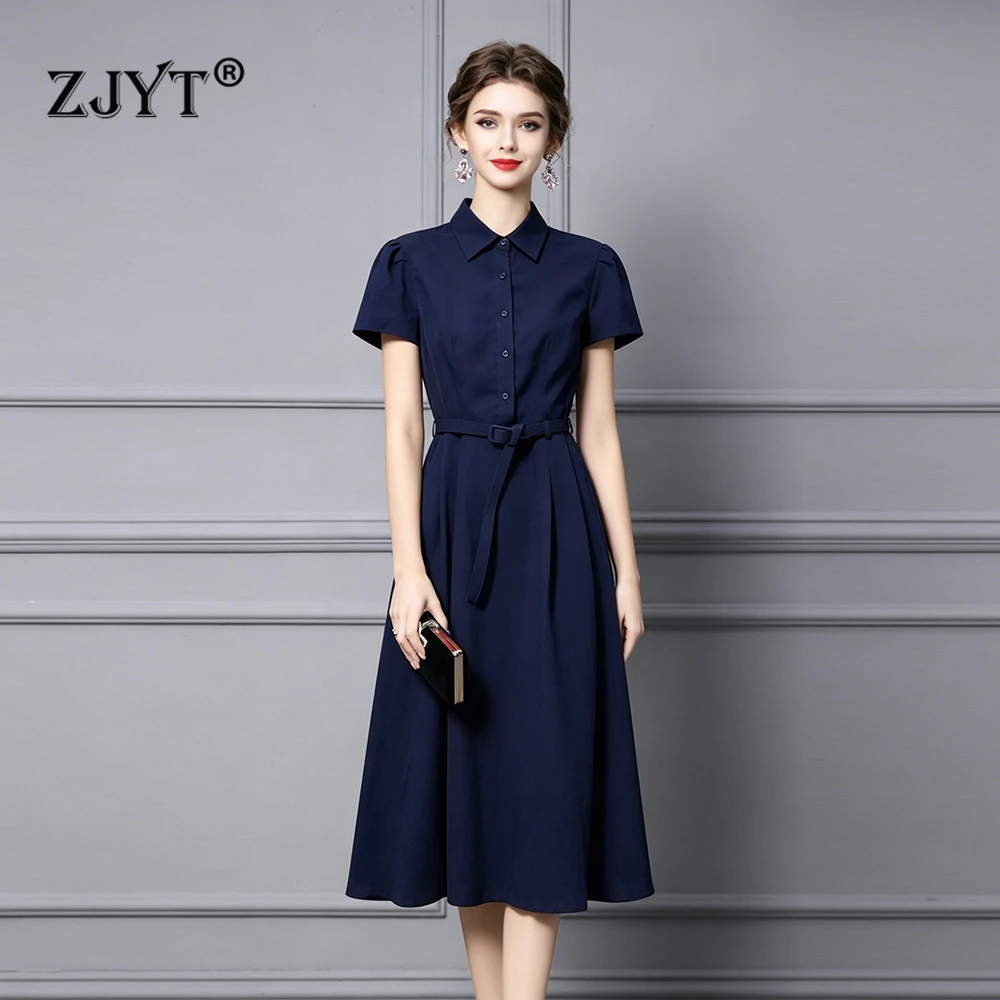 ZJYT Summer New 2026 Elegant Midi Shirt Dresses Women Fashion Short Sleeve Linen Casual Office Lady Blue Dress Female Clothing
ZJYT Summer New 2026 Elegant Midi Shirt Dresses Women Fashion Short Sleeve Linen Casual Office Lady Blue Dress Female Clothing