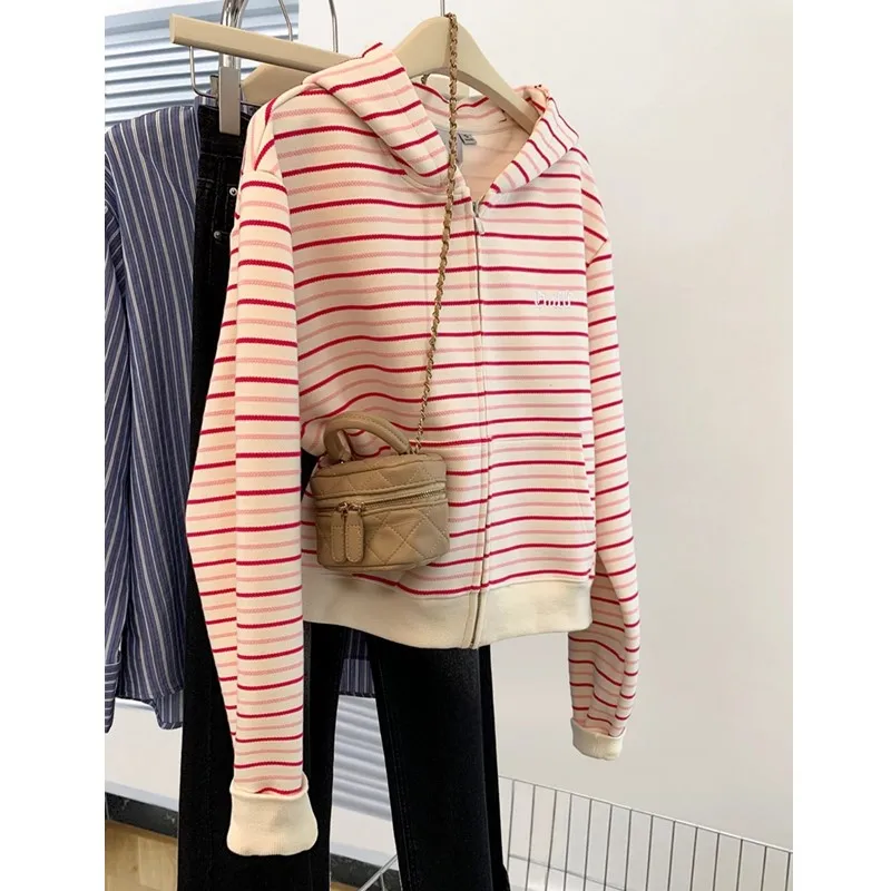 Korean Style Striped Color Block Hooded Open Cardigan Sweatshirt Women's Spring Autumn Long Sleeve Zipper Jacket Pink
Korean Style Striped Color Block Hooded Open Cardigan Sweatshirt Women's Spring Autumn Long Sleeve Zipper Jacket Pink