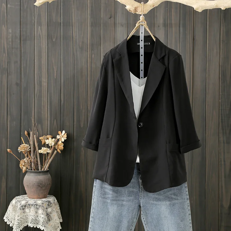 Summer Loose Fit Lightweight Women's Suit Jacket plus Size 200 Pounds Black Thin Sun Protection Seven Sleeve Commute Style
Summer Loose Fit Lightweight Women's Suit Jacket plus Size 200 Pounds Black Thin Sun Protection Seven Sleeve Commute Style