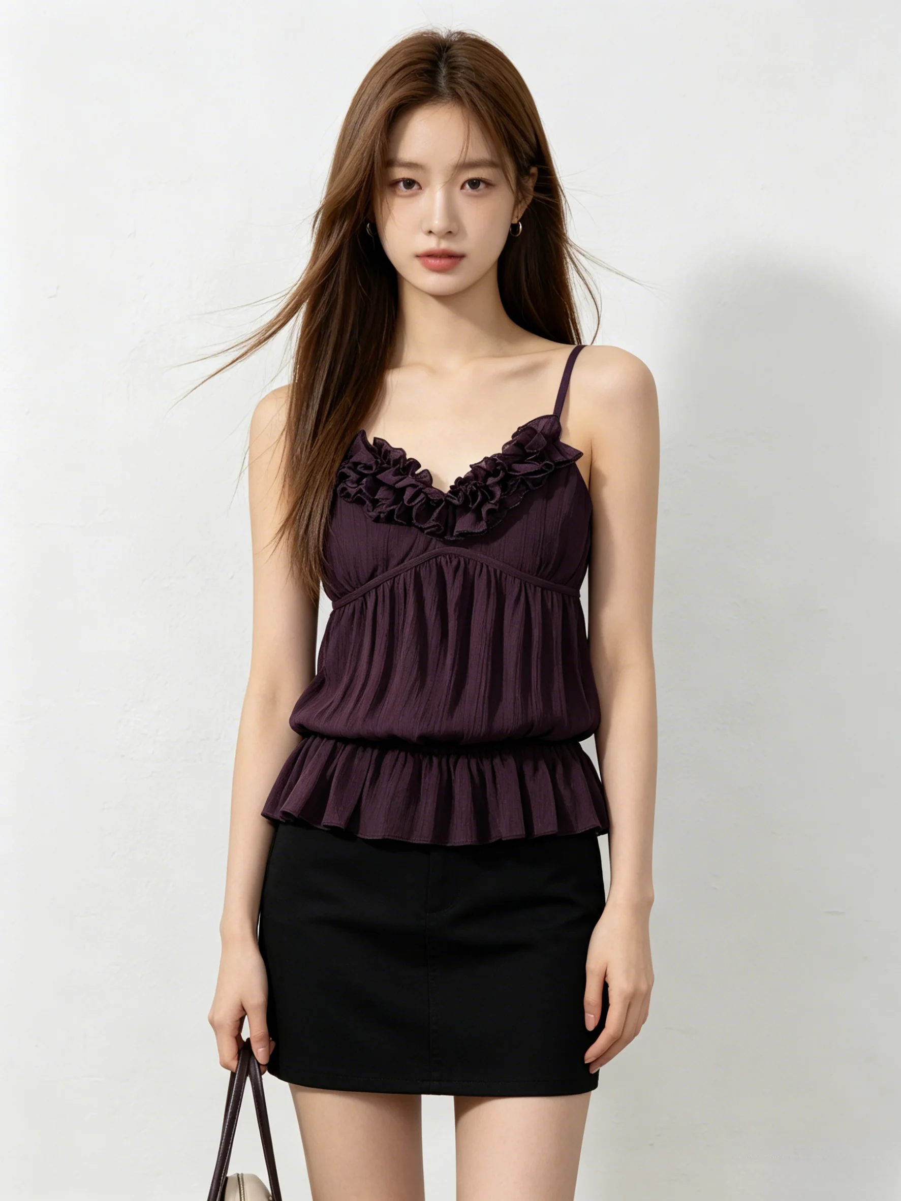 Korean Style Sweet Spicy Ruffle Hem V-Neck Strap Vest Women's Purple Pleated Sleeveless Top Summer New Arrival Beautiful
Korean Style Sweet Spicy Ruffle Hem V-Neck Strap Vest Women's Purple Pleated Sleeveless Top Summer New Arrival Beautiful