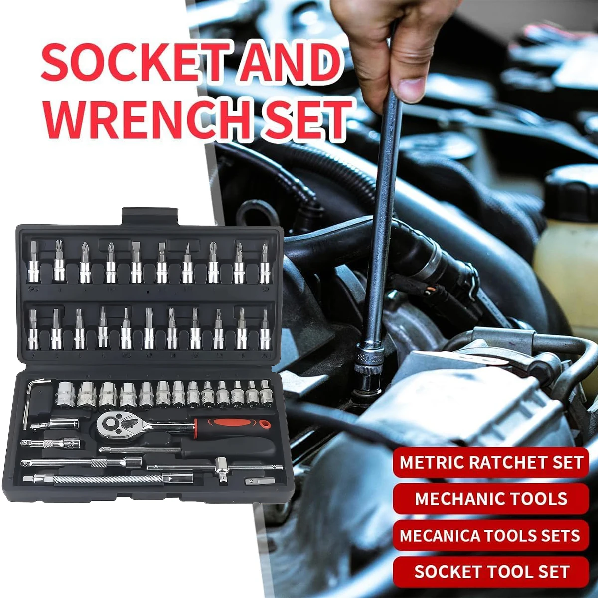 46-Piece Socket Wrench Set - for Automotive Repair and Maintenance,Multi-Functional Ratchet Screwdriver Combination Tool
46-Piece Socket Wrench Set - for Automotive Repair and Maintenance,Multi-Functional Ratchet Screwdriver Combination Tool