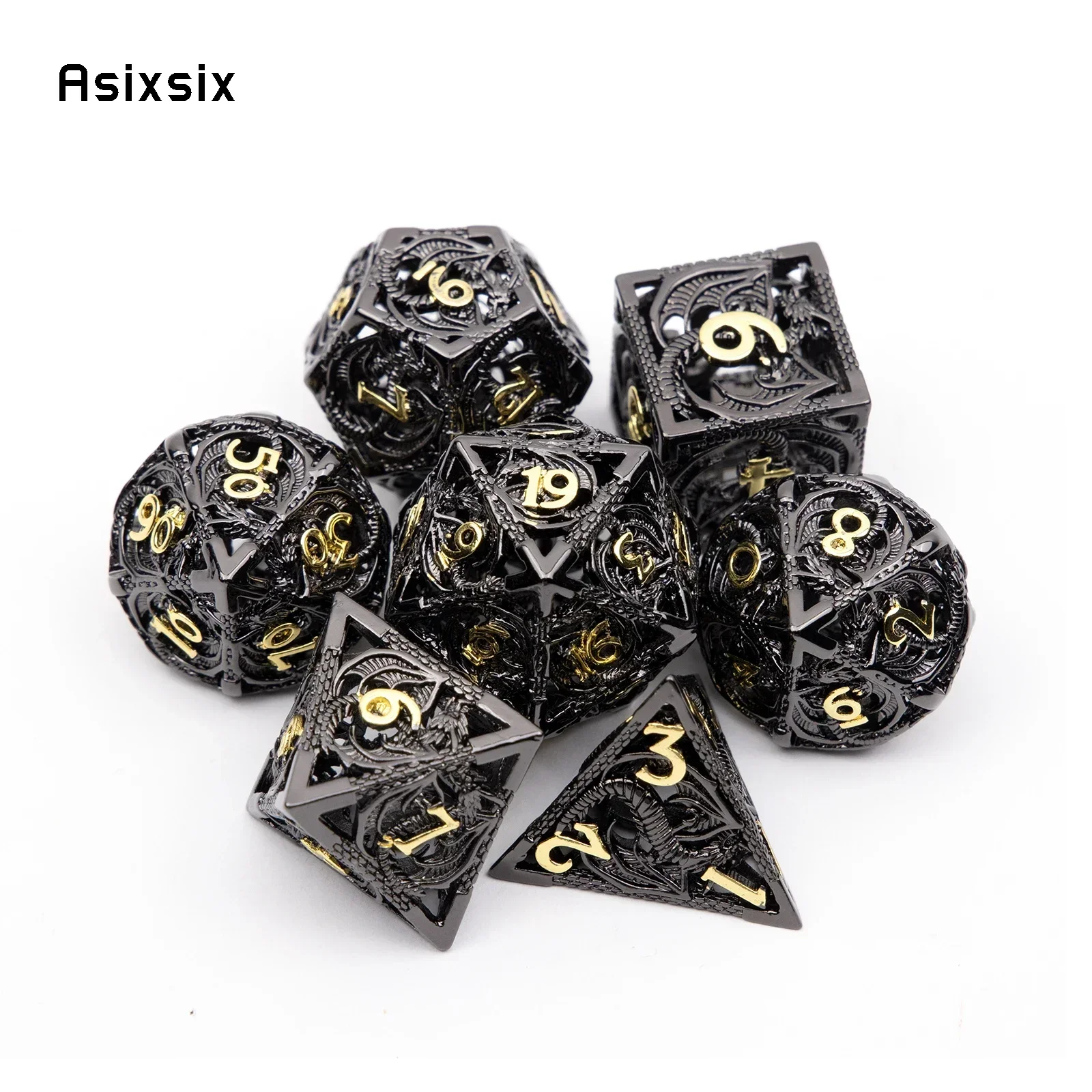 7 Pcs Black Golden Dragon Metal Dice Hollow Metal Polyhedral Dice Set Suitable For Role-Playing Dice PropBoard Game Gift
7 Pcs Black Golden Dragon Metal Dice Hollow Metal Polyhedral Dice Set Suitable For Role-Playing Dice PropBoard Game Gift