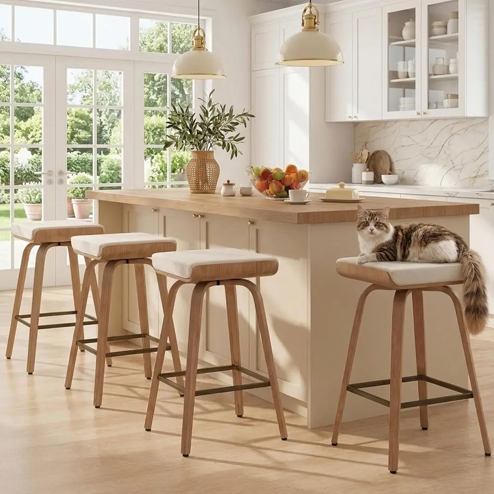 26" Swivel Bar Stools Set o 4, BacklCounter Height Stools with Removable Beige Linen Cushion (Velcro), 360° Rotating Rustic armh
26" Swivel Bar Stools Set o 4, BacklCounter Height Stools with Removable Beige Linen Cushion (Velcro), 360° Rotating Rustic armh