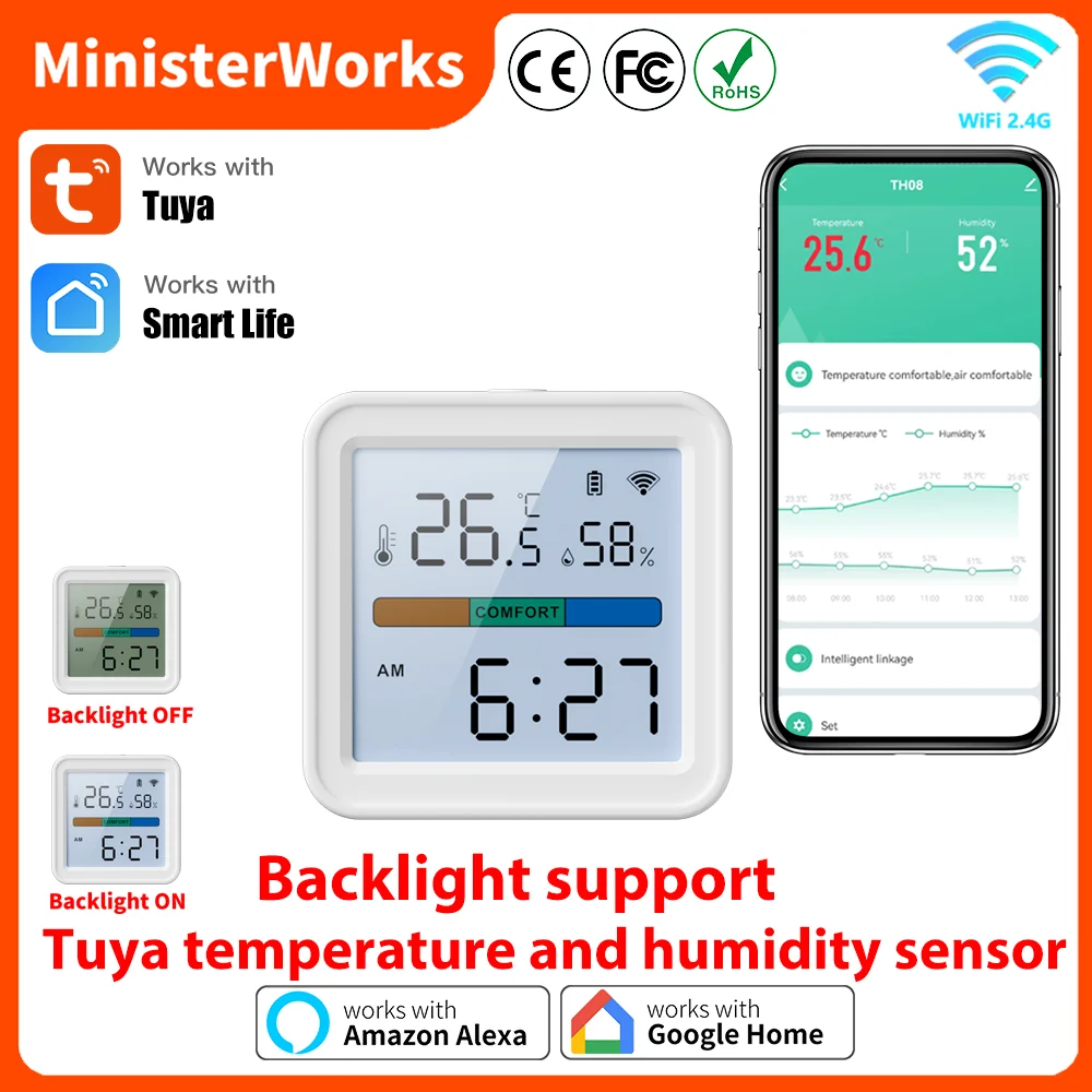 Tuya WiFi Temperature Humidity Sensor Smart Home Backlight Hygrometer Thermometer Remote Monitor via Smart Life Support Alexa
Tuya WiFi Temperature Humidity Sensor Smart Home Backlight Hygrometer Thermometer Remote Monitor via Smart Life Support Alexa