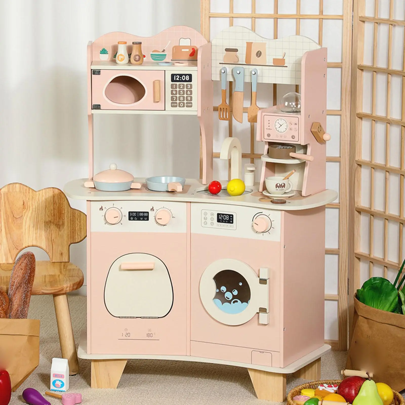 Wooden Kitchen Pretend Play Set Developmental with Oven, Microwave, Coffee Machine Children Educational Toy Kids Toy Cooking Kit
Wooden Kitchen Pretend Play Set Developmental with Oven, Microwave, Coffee Machine Children Educational Toy Kids Toy Cooking Kit