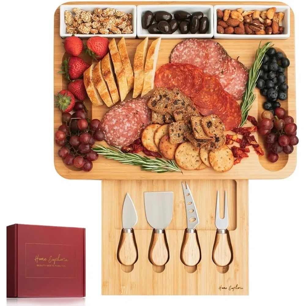 Large Bamboo Charcuterie Board and Knife Set - Cheese Board with Bowls, Beautiful Gift for Mom
Large Bamboo Charcuterie Board and Knife Set - Cheese Board with Bowls, Beautiful Gift for Mom