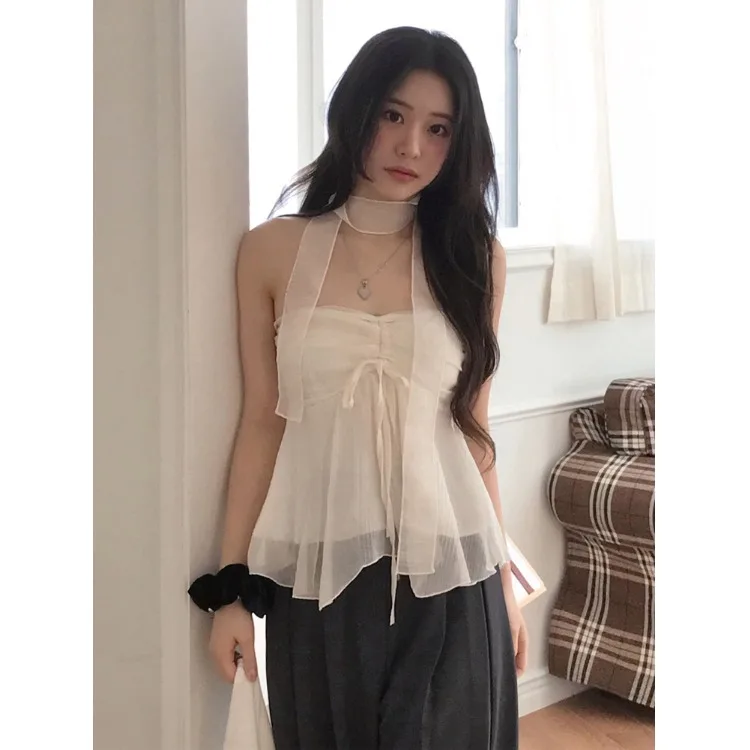 Chic Transparent Me Splice Dstring Rope Strapl Women's Top Spring New Textured Sensation Blouse with Drifting Ribbon
Chic Transparent Me Splice Dstring Rope Strapl Women's Top Spring New Textured Sensation Blouse with Drifting Ribbon