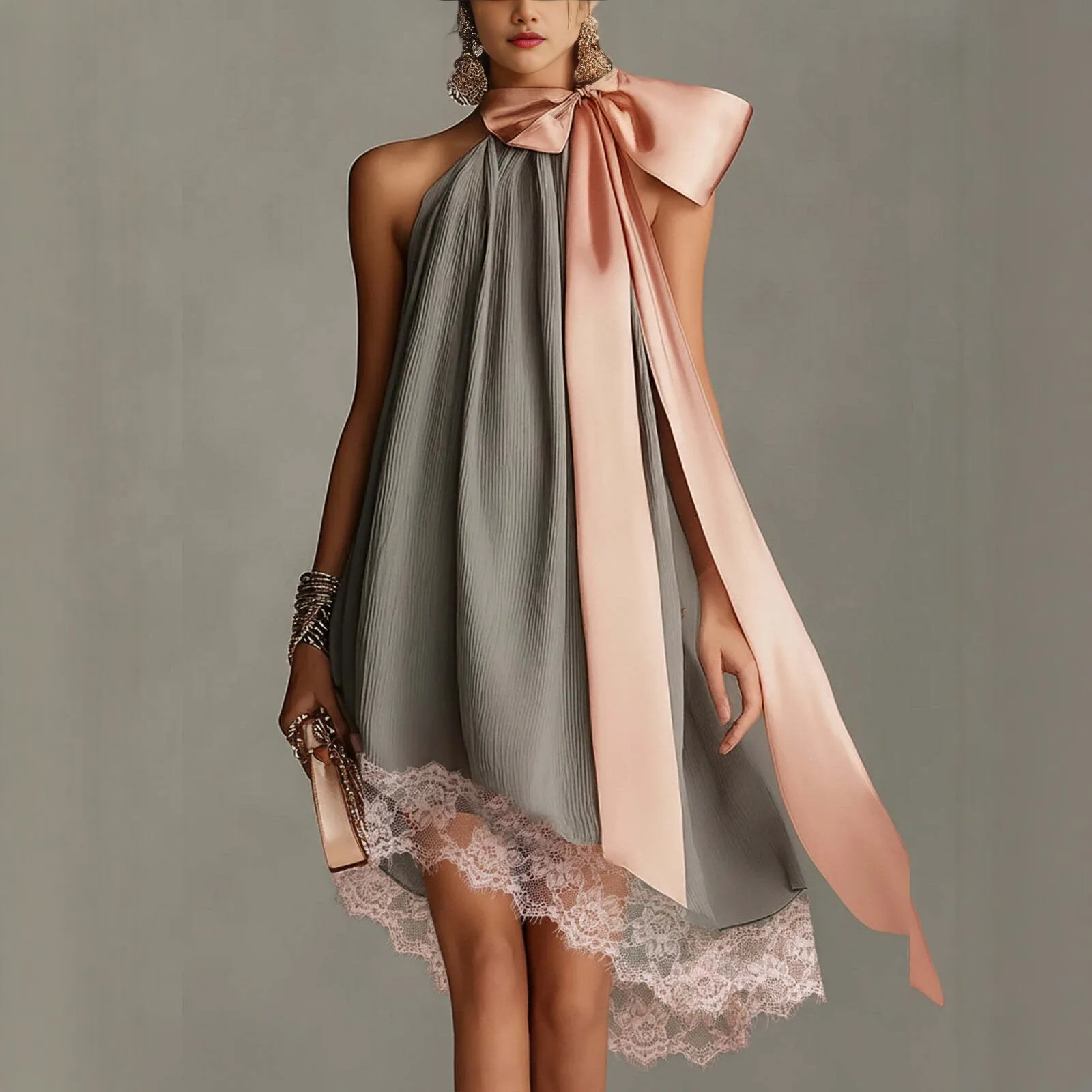 Women's Halter Neck Mini Dress Fashion Big Bow Lace Irregular Hem Loose Flowy Short Dress 2026 Elegant Summer Party Outfit
Women's Halter Neck Mini Dress Fashion Big Bow Lace Irregular Hem Loose Flowy Short Dress 2026 Elegant Summer Party Outfit
