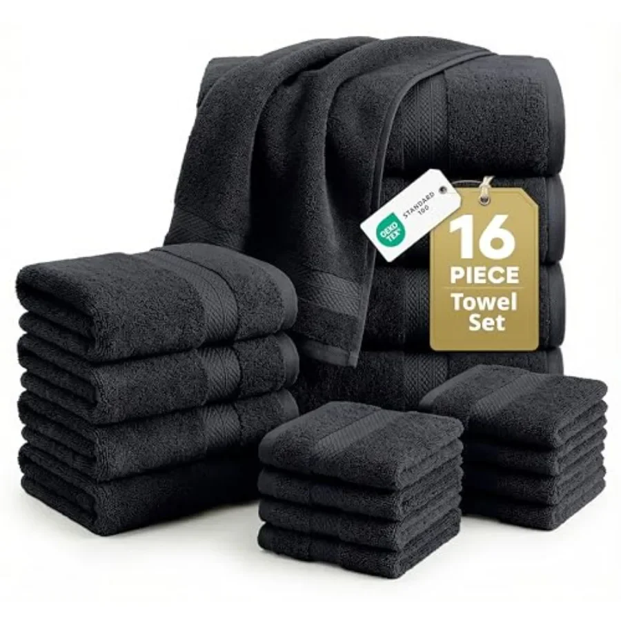 Bathroom 100 Cotton Towel Set - 16 Piece, Super Soft Hotel Quality, 4 Bath + 8 Washcloths + 4 Hand Towels, Classic Black, Gentl
Bathroom 100 Cotton Towel Set - 16 Piece, Super Soft Hotel Quality, 4 Bath + 8 Washcloths + 4 Hand Towels, Classic Black, Gentl