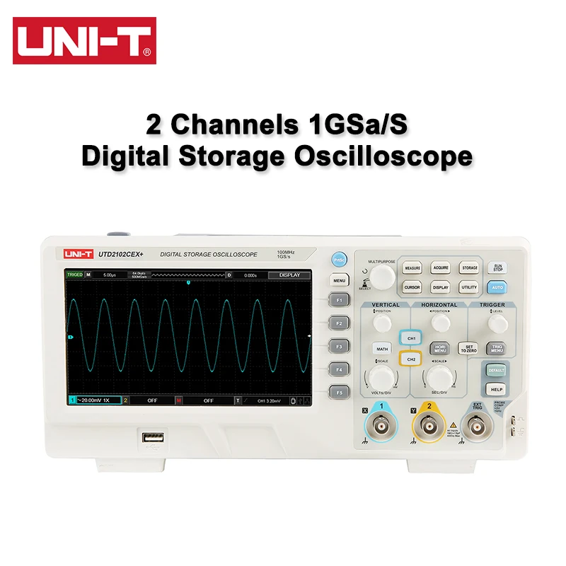 UNI-T Digital Oscilloscope UTD2102CEX+ 100MHz 1GS/s 2 Channels 1mV/div~20V/div Storage Desktop Oscilloscope 7 Inches TFT LCD
UNI-T Digital Oscilloscope UTD2102CEX+ 100MHz 1GS/s 2 Channels 1mV/div~20V/div Storage Desktop Oscilloscope 7 Inches TFT LCD