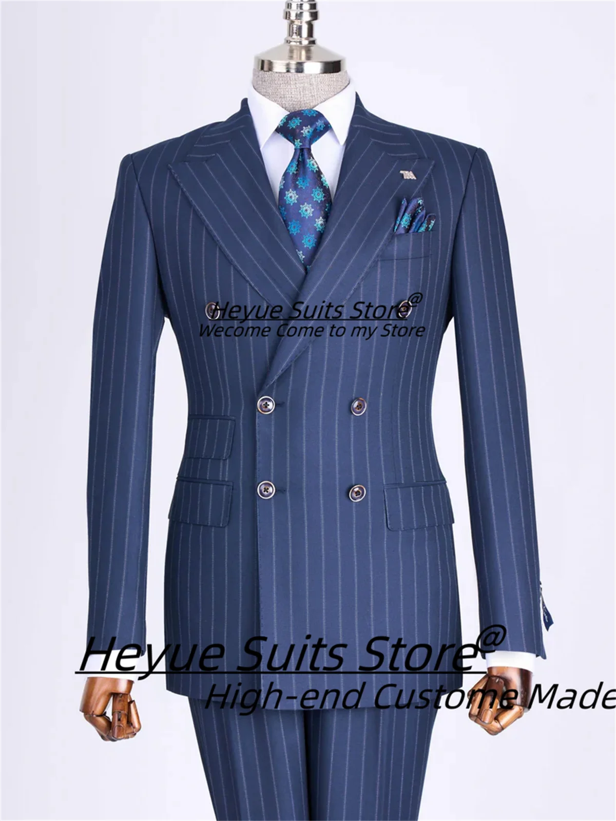 Business Navy Blue Stripe Men Suits Slim Fit Double Breasted Groom Formal Tuxedos 2 Pieces Sets Classic Male Blazers Ropa Hombre
Business Navy Blue Stripe Men Suits Slim Fit Double Breasted Groom Formal Tuxedos 2 Pieces Sets Classic Male Blazers Ropa Hombre