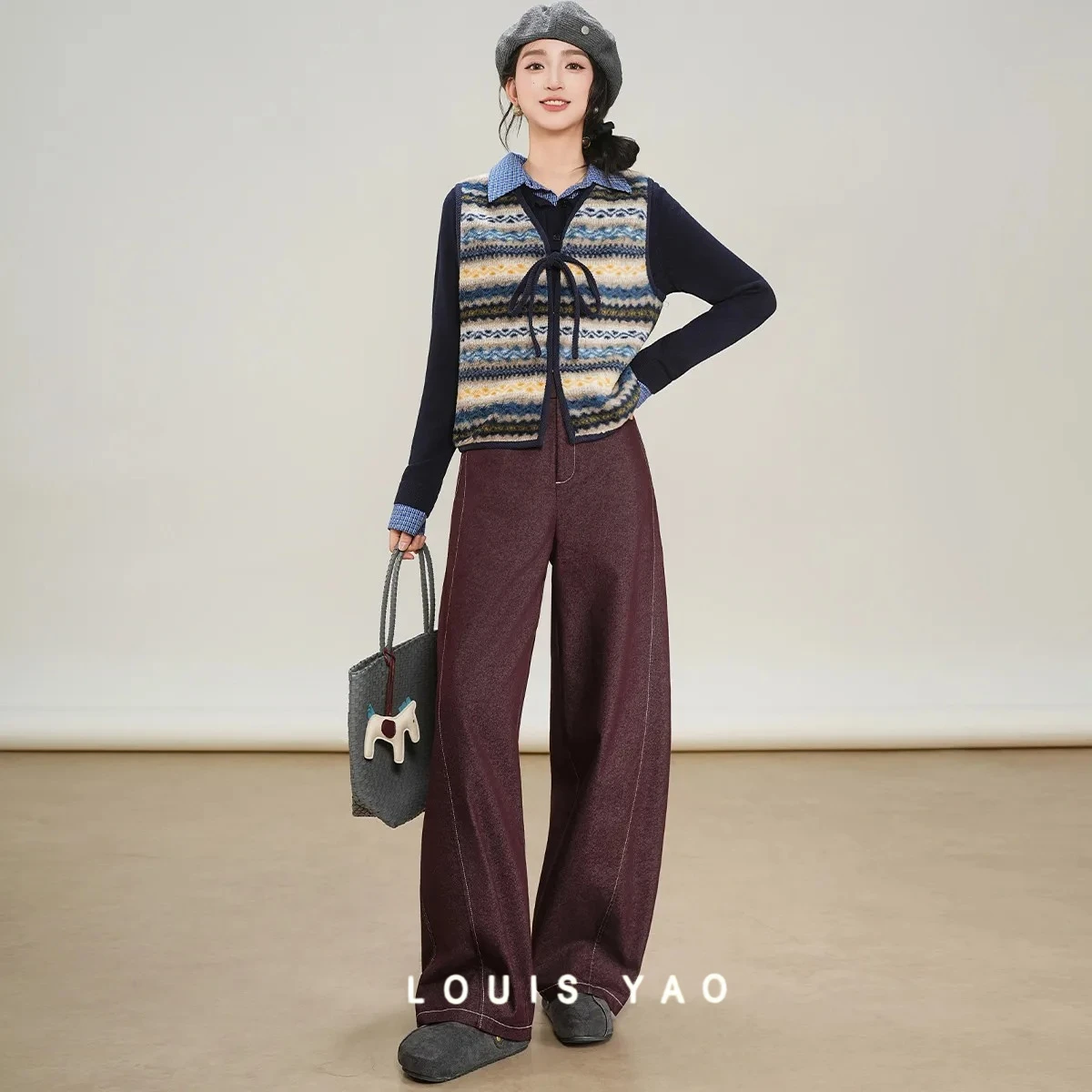 LOUIS YAO Casual Woven Women's Pants 2025 Autumn Ofice Lady Bright Thread Design Wide Leg Pants Contrasting Color Long Trousers 
LOUIS YAO Casual Woven Women's Pants 2025 Autumn Ofice Lady Bright Thread Design Wide Leg Pants Contrasting Color Long Trousers