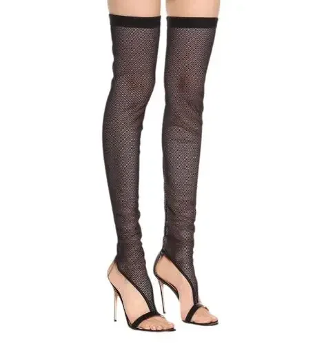 Summer Black Air Mesh Hollow Cover Heel Thin Heels Slip On Over The Knee Boots Women Open Toe Slim Thigh Long Botas Party Shoes
Summer Black Air Mesh Hollow Cover Heel Thin Heels Slip On Over The Knee Boots Women Open Toe Slim Thigh Long Botas Party Shoes