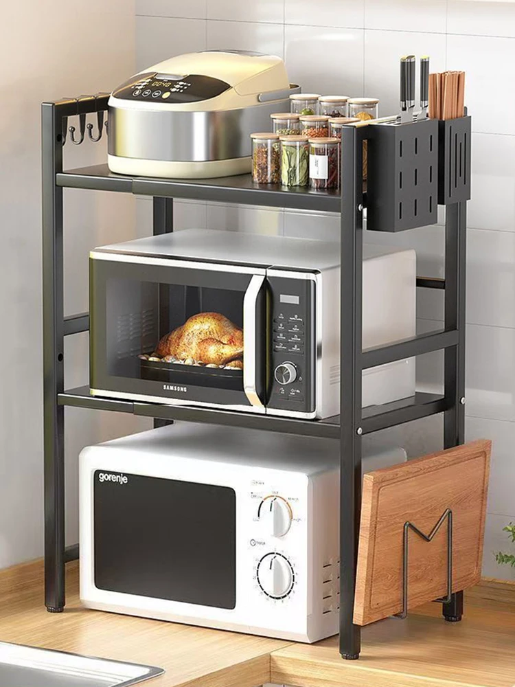Thiened Multi-layer Kitchen Microwave Oven Rice Cooker Stand Retractable Countertop Ra Storage Utili Rectangular Modern...
