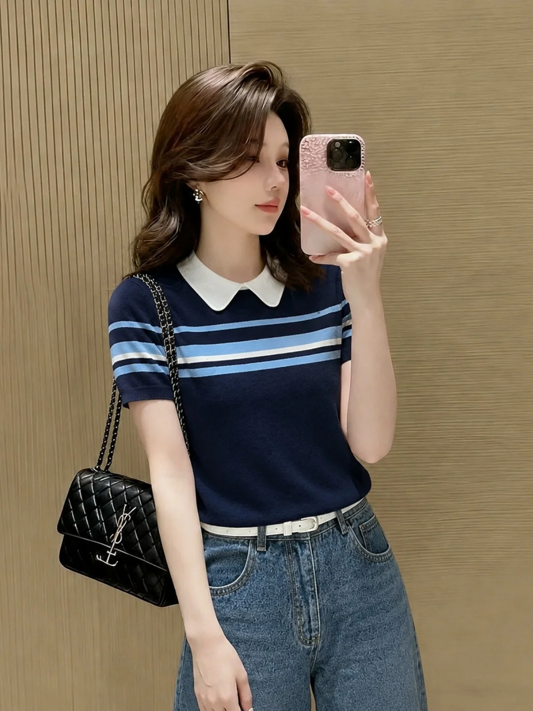 Korean Style Ice Silk Knitted Shirt Short Sleeve Collar Striped Color Block Summer Fashion Versatile Women's Top
Korean Style Ice Silk Knitted Shirt Short Sleeve Collar Striped Color Block Summer Fashion Versatile Women's Top