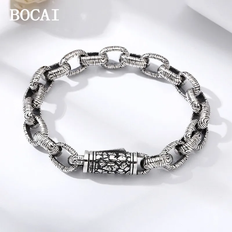 BOCAI New 10mm S925 Sterling Silver Vintage Trendy Bold Stone Pattern Circular Ring Bracelet for Men
BOCAI New 10mm S925 Sterling Silver Vintage Trendy Bold Stone Pattern Circular Ring Bracelet for Men