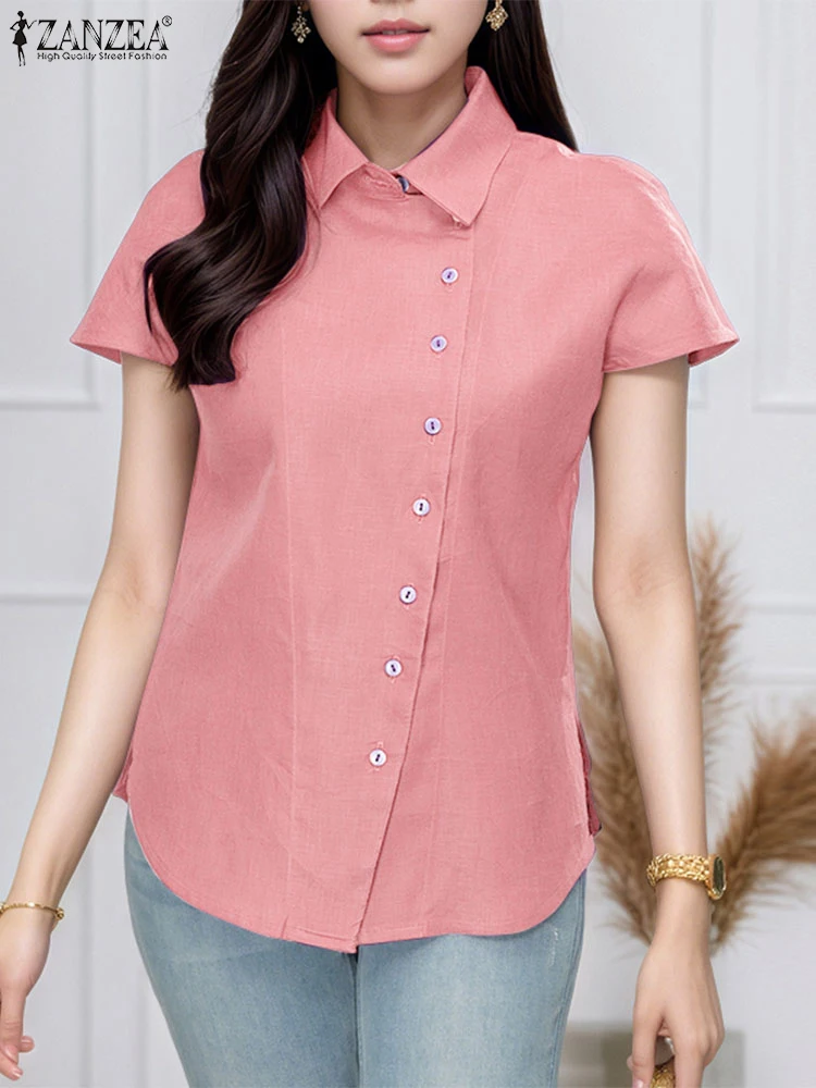 ZANZEA Short Cap Sleeve Casual Shirts Fashion Chic Collared Diagonal Button 2025 Summer Tops Solid Color Womens Chemise Femme
ZANZEA Short Cap Sleeve Casual Shirts Fashion Chic Collared Diagonal Button 2025 Summer Tops Solid Color Womens Chemise Femme