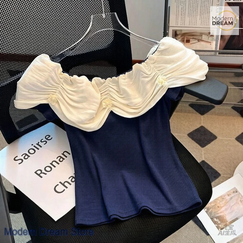 French one-shoulder ruffled short-sleeved T-shirt women's summer new slim short-sleeved unique and beautiful western-style top.
French one-shoulder ruffled short-sleeved T-shirt women's summer new slim short-sleeved unique and beautiful western-style top.