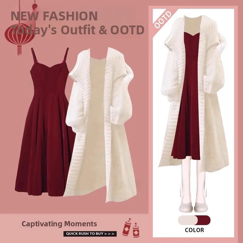 Laid-back Style Autumn Winter Sweater Coat Design Sense Top 2025 New Year's Outfit Waist-Cinching Strap Dress Fashion Set
Laid-back Style Autumn Winter Sweater Coat Design Sense Top 2025 New Year's Outfit Waist-Cinching Strap Dress Fashion Set