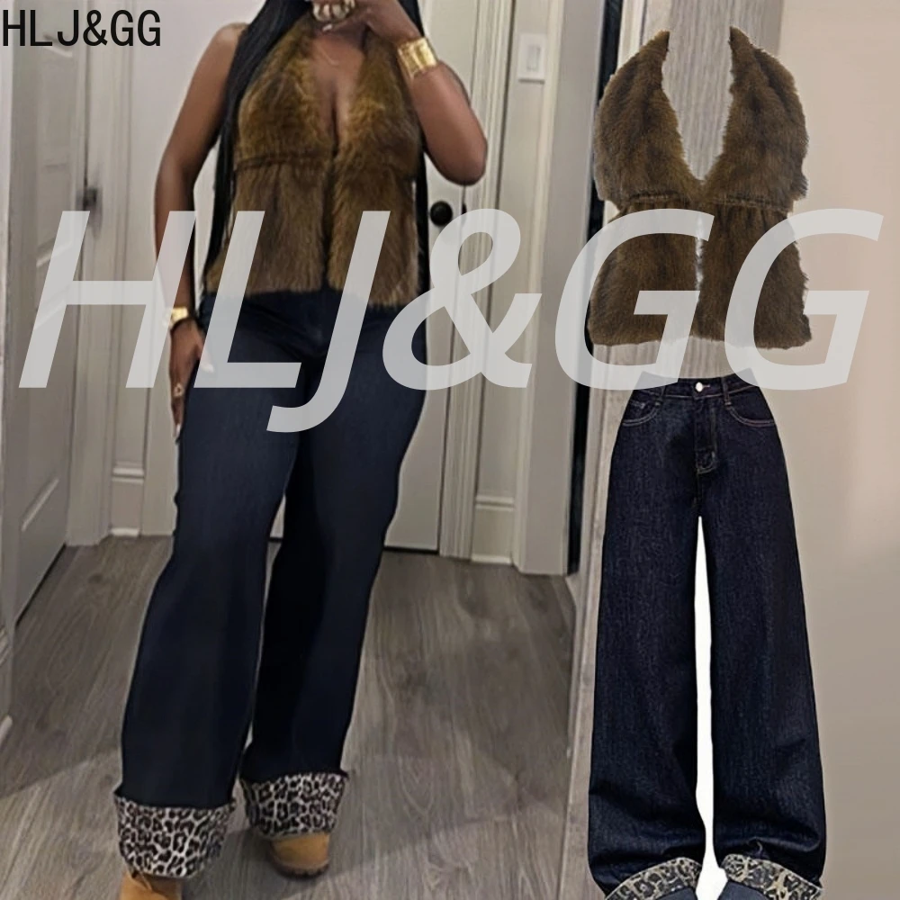 HLJ&GG Sexy Fur Halter Bandage Two Piece Sets Women Sleeveless Backless Lace Up Crop Top + Wide Leg Jean Outfits Y2K Streetwear
HLJ&GG Sexy Fur Halter Bandage Two Piece Sets Women Sleeveless Backless Lace Up Crop Top + Wide Leg Jean Outfits Y2K Streetwear