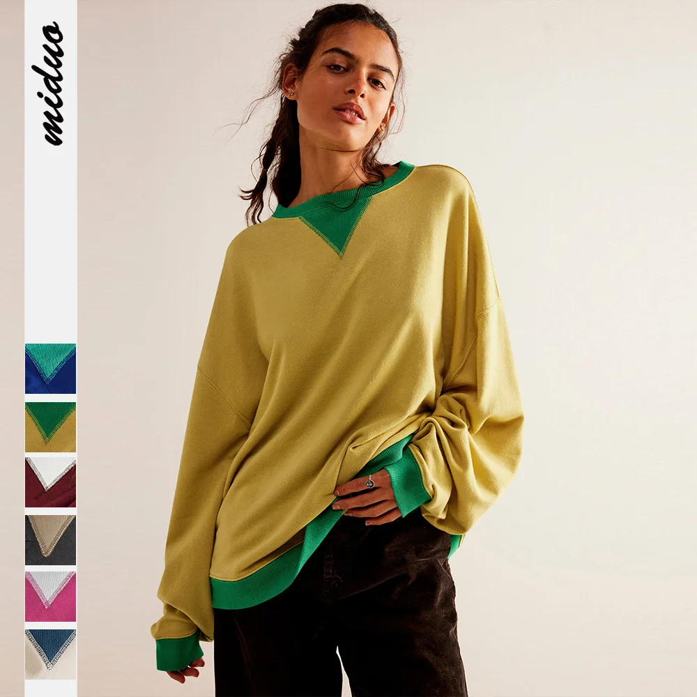 Chic Patchwork Thread Long-Sleeved Pullover Sweatshirt Women Loose Autumn New Drop-Shoulder Round Neck Medium-Length Sweaters
Chic Patchwork Thread Long-Sleeved Pullover Sweatshirt Women Loose Autumn New Drop-Shoulder Round Neck Medium-Length Sweaters