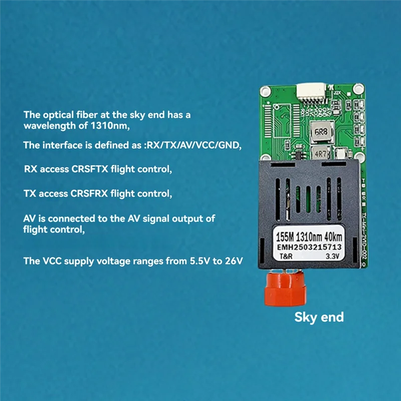 High Quality-Long-Distance TTL Optical Transceiver Module For Drone, 40KM UART/SBUS, RX/TX/AV/VCC/GND Interfaces
High Quality-Long-Distance TTL Optical Transceiver Module For Drone, 40KM UART/SBUS, RX/TX/AV/VCC/GND Interfaces