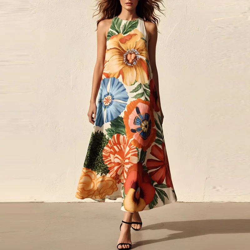 Fashionable Long Sleeveless Plant Floral Print Dress Women's Summer New Arrival A-Line Knitted Polyester Casual Mid-Waist Dress
Fashionable Long Sleeveless Plant Floral Print Dress Women's Summer New Arrival A-Line Knitted Polyester Casual Mid-Waist Dress
