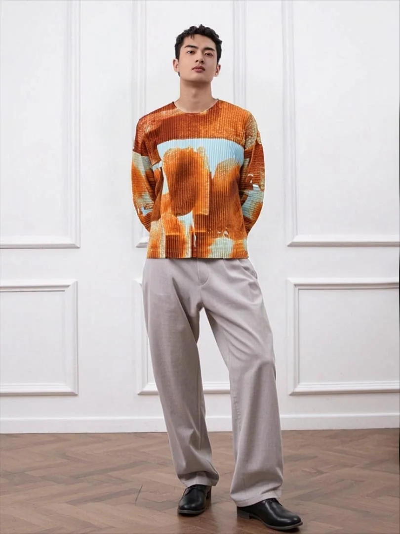 Miyake Pleated Japanese Style 2025 Spring Autumn Men's Suit Pleat Fashionable Loose Pleated Ink Printed Casual Suit Men's Wear 
Miyake Pleated Japanese Style 2025 Spring Autumn Men's Suit Pleat Fashionable Loose Pleated Ink Printed Casual Suit Men's Wear