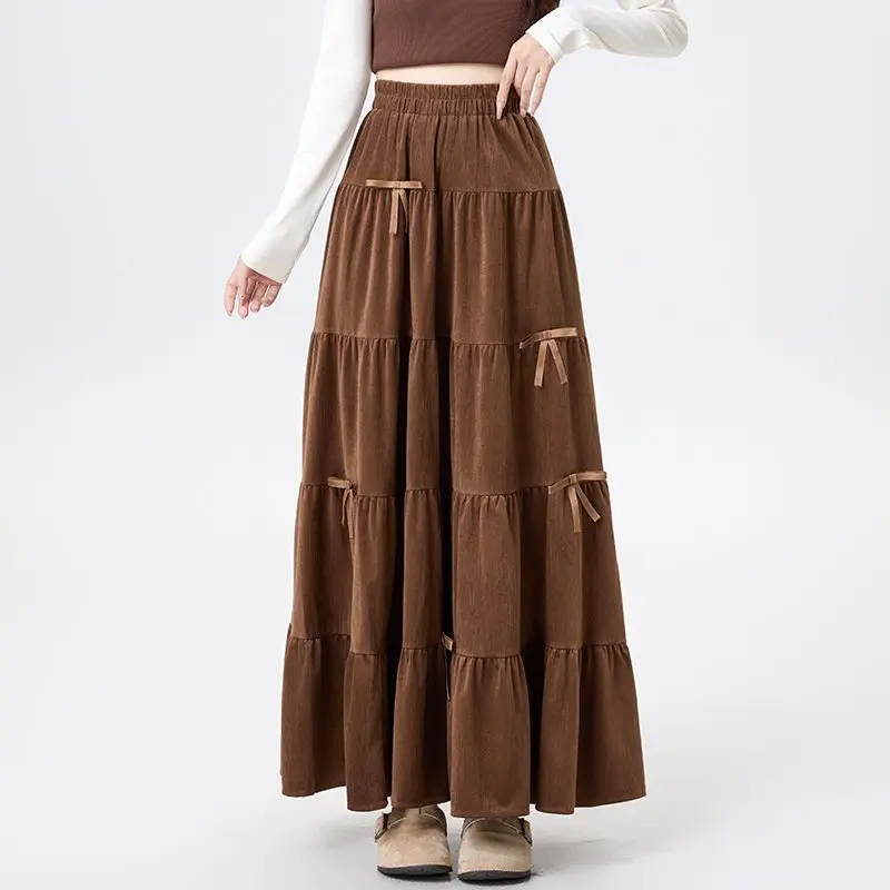 Qiukichonson Bowknot Design Mid Long Skirts Womens Velvet Skirt Autumn Winter Korean Vintage High Waisted Ruffle Pleated Skirts
Qiukichonson Bowknot Design Mid Long Skirts Womens Velvet Skirt Autumn Winter Korean Vintage High Waisted Ruffle Pleated Skirts