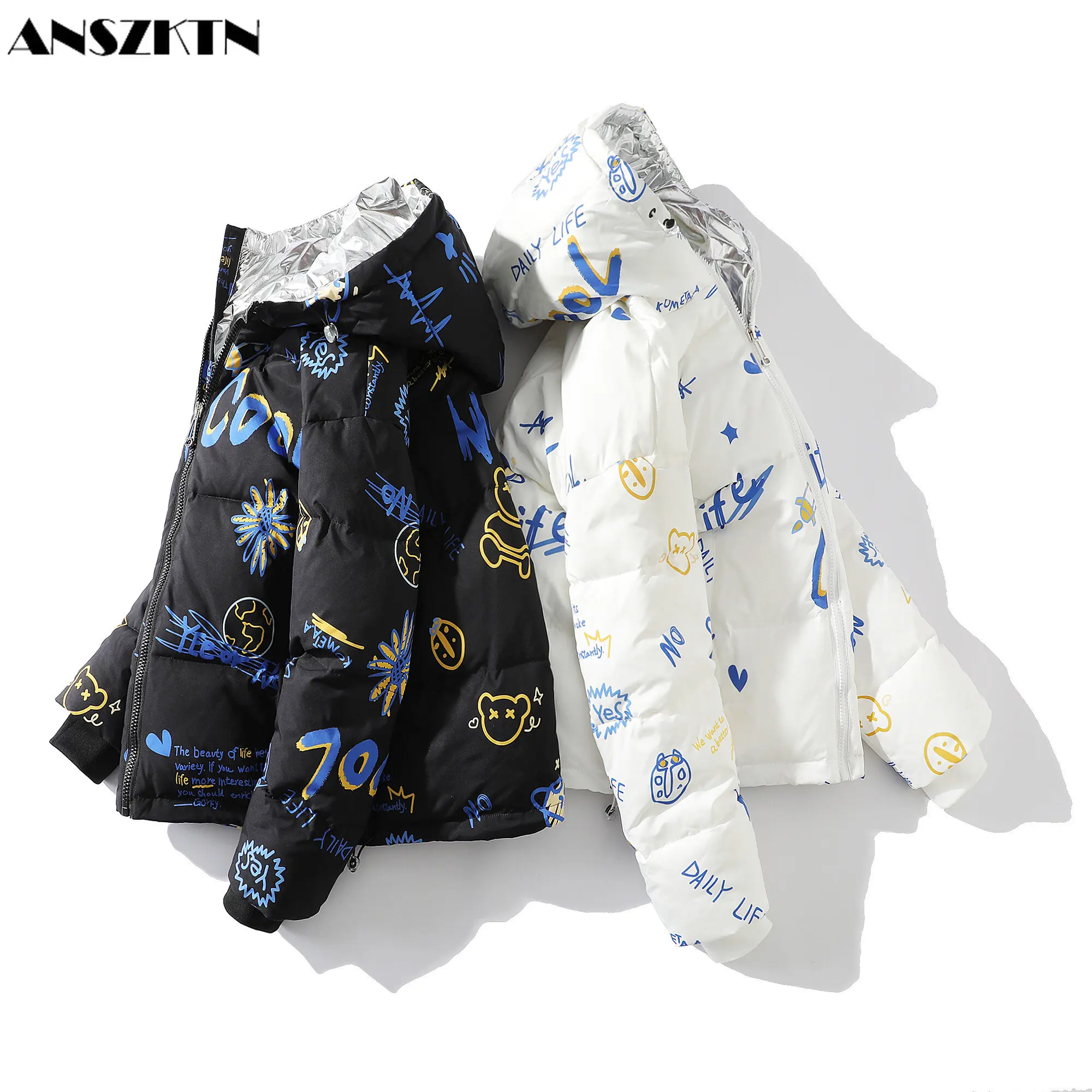 ANSZKTN Men Winter print trend men's hooded puffer padded coat couples casual graffiti bread down jacket
ANSZKTN Men Winter print trend men's hooded puffer padded coat couples casual graffiti bread down jacket