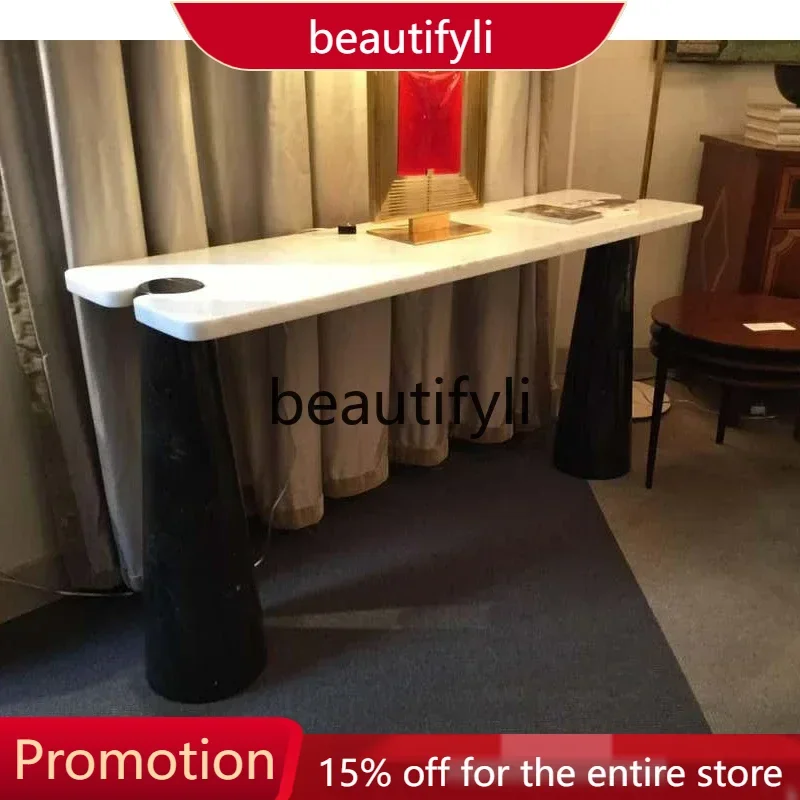 X188 Italian simple natural marble against the wall entrance table Designer hotel villa entrance entrance table 
X188 Italian simple natural marble against the wall entrance table Designer hotel villa entrance entrance table