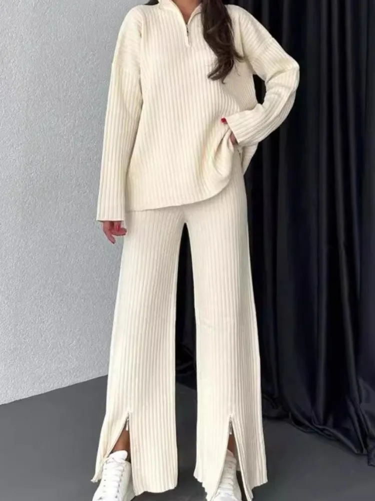 Модный однотонный комплект для женщин: повседневный топ с длинным рукавом, воротником-стойкой и молнией + брюки с высокой талией и широкими штанинами, комплект из 2 предметов, женская одежда для отдыха
Модный однотонный комплект для женщин: повседневный топ с длинным рукавом, воротником-стойкой и молнией + брюки с высокой талией и широкими штанинами, комплект из 2 предметов, женская одежда для отдыха