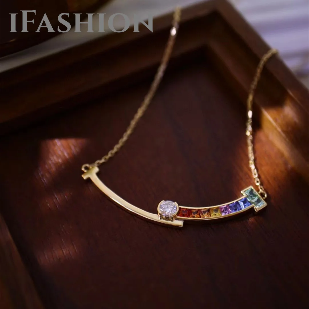 IFASHION 18K AU750 Rainbow Sapphire Diamond Necklace for Women Engagement Wedding Necklace Set AU750 Gold Luxury Quality Jewelry
IFASHION 18K AU750 Rainbow Sapphire Diamond Necklace for Women Engagement Wedding Necklace Set AU750 Gold Luxury Quality Jewelry