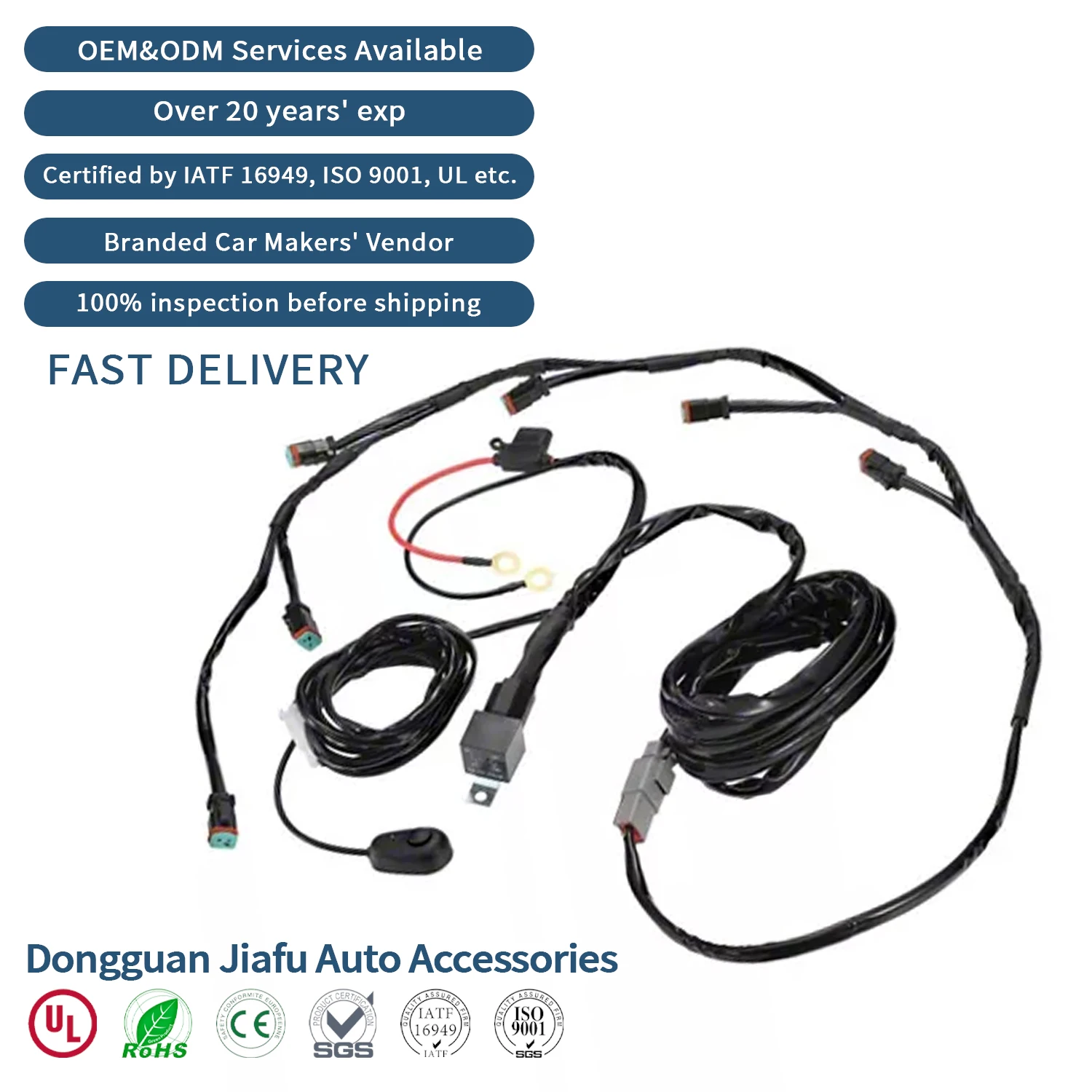 Auxbeam 6-LED Pod Light Power Wiring Harness Kit For Automobile Motorcycle Automotive Copper Conductor PTFE PVC Rubber