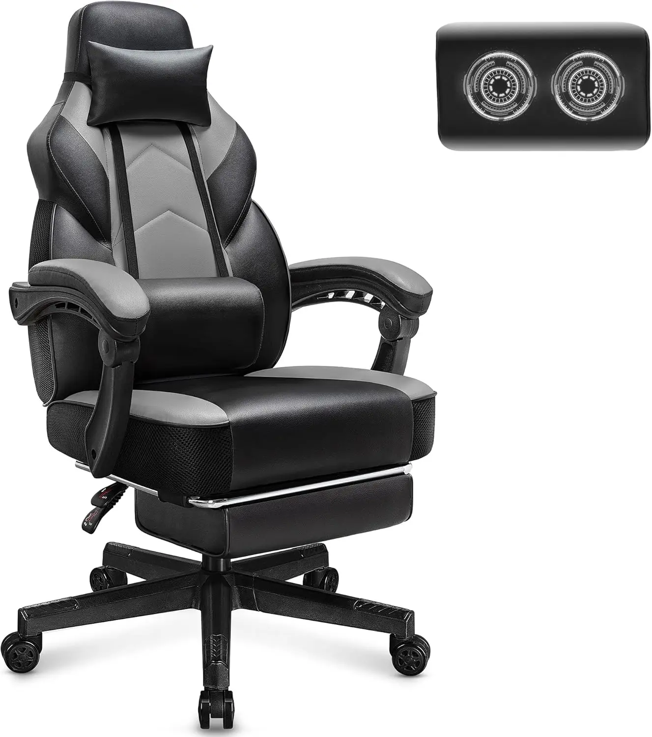 Gaming Chair with Footrest, Big & Tall, Massage Lumbar Support, 330lbs, Adjustable Height, 360° Swivel, Grey
Gaming Chair with Footrest, Big & Tall, Massage Lumbar Support, 330lbs, Adjustable Height, 360° Swivel, Grey