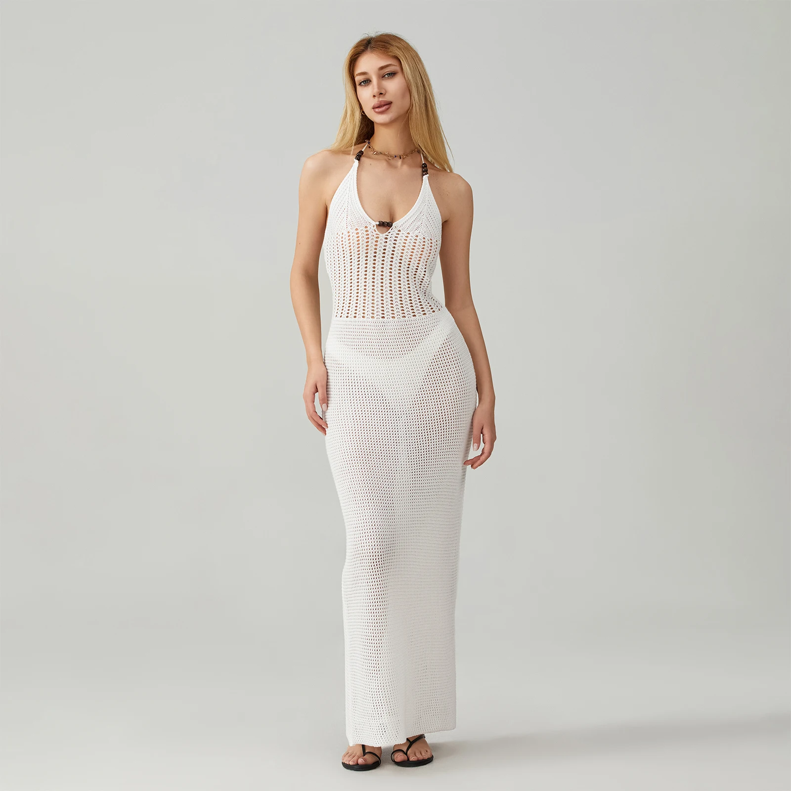 Women's Sleeveless Back Bandage Halter Crochet Dress Solid Color Backless Cutout Slim Beach Long Dresses
Women's Sleeveless Back Bandage Halter Crochet Dress Solid Color Backless Cutout Slim Beach Long Dresses