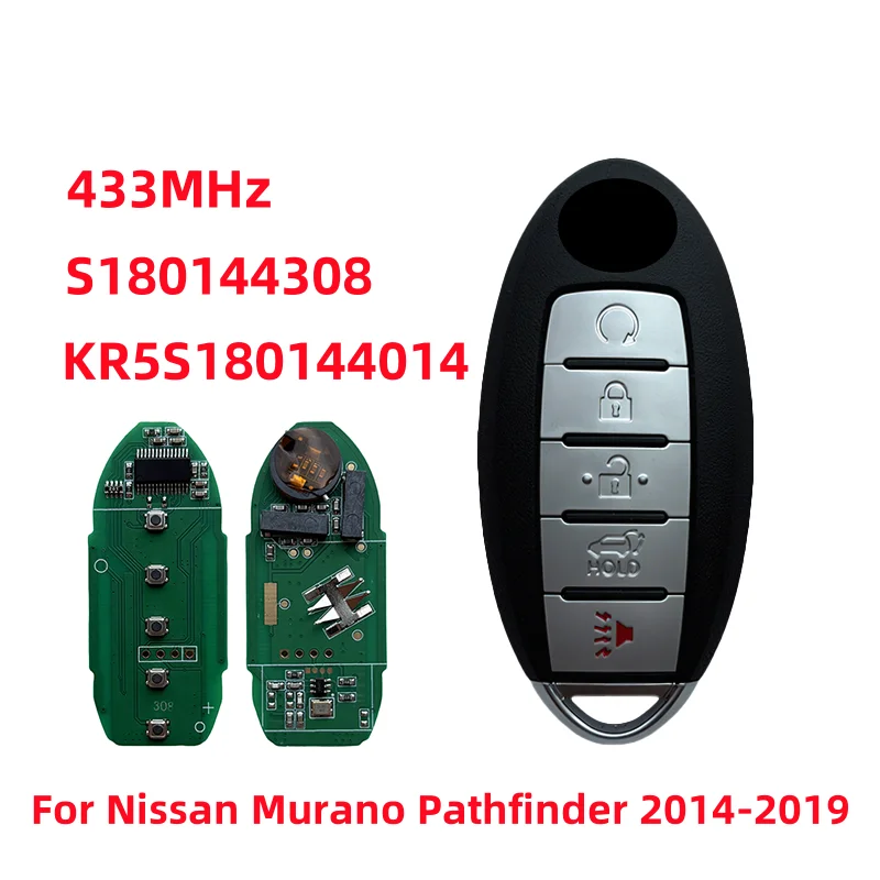 5-Button Smart Remote Key For Nissan Murano Pathfinder 2014-2019 433MHz 4A Chip FCC S180144308 KR5S180144014 Keyless Replacement
5-Button Smart Remote Key For Nissan Murano Pathfinder 2014-2019 433MHz 4A Chip FCC S180144308 KR5S180144014 Keyless Replacement
