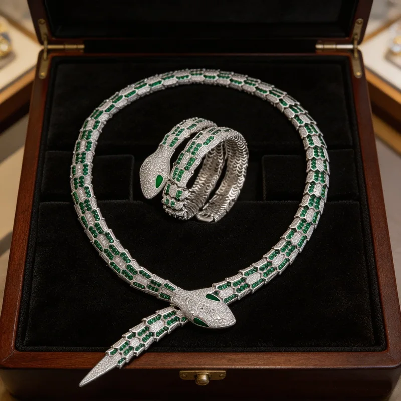 Europe America Style Necklace Bracelet Women Lady Inlay Green Cubic Zircon Snake Snakelike Choker Dinner Party Jewelry Sets
Europe America Style Necklace Bracelet Women Lady Inlay Green Cubic Zircon Snake Snakelike Choker Dinner Party Jewelry Sets