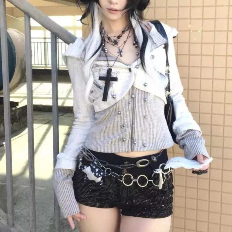 Hooded Knitted Hoodie Women's Spring Autumn Season Street Style Y2k Punk Montage Zipper Cardigan Long Sleeve Coat Slim Fit Top
Hooded Knitted Hoodie Women's Spring Autumn Season Street Style Y2k Punk Montage Zipper Cardigan Long Sleeve Coat Slim Fit Top