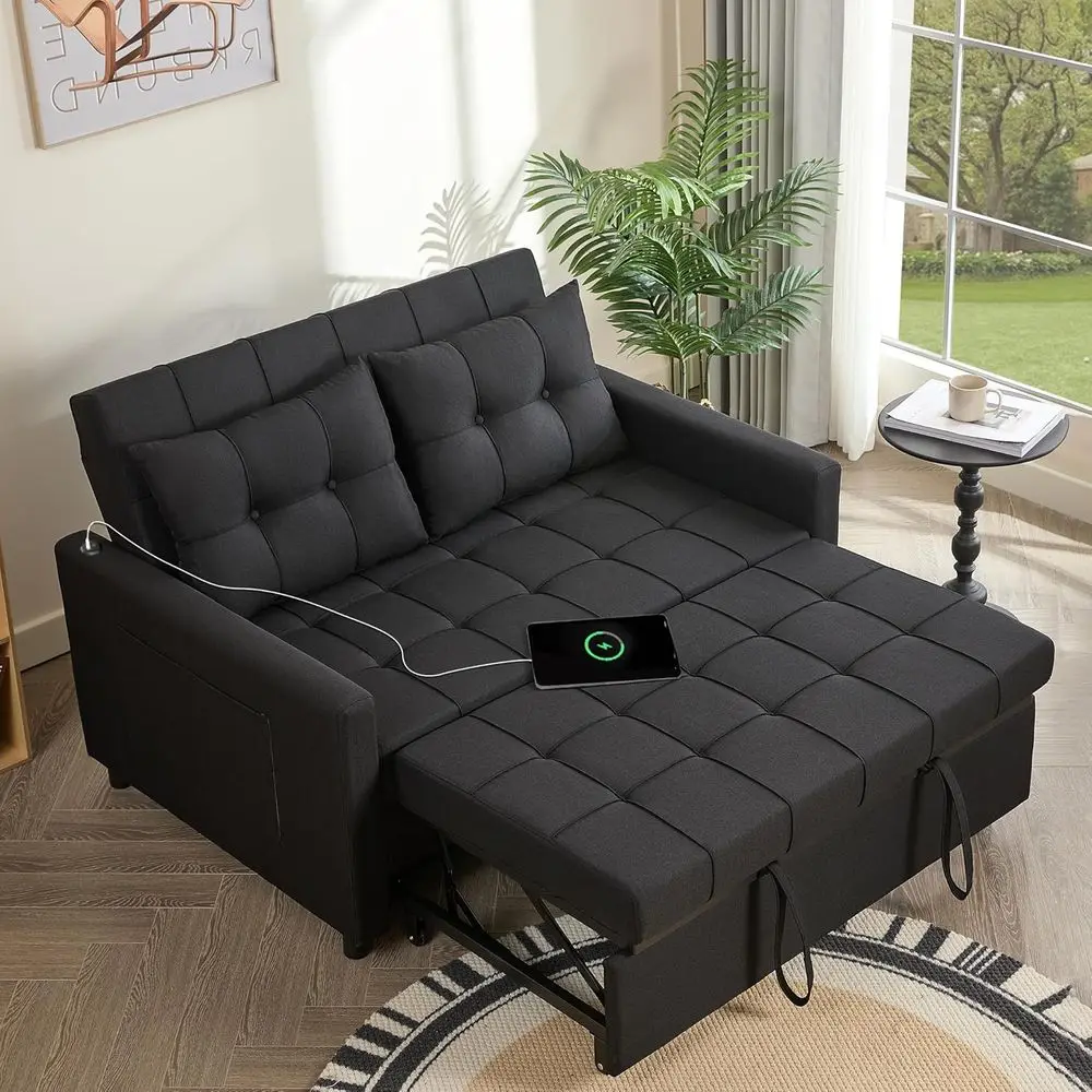 52 Sleeper Sofa with Pull-Out Bed, 3-in-1 Convertible Couch, Adjustable Loveseat with Side Table, Black Linen Living Room Furnit
52 Sleeper Sofa with Pull-Out Bed, 3-in-1 Convertible Couch, Adjustable Loveseat with Side Table, Black Linen Living Room Furnit