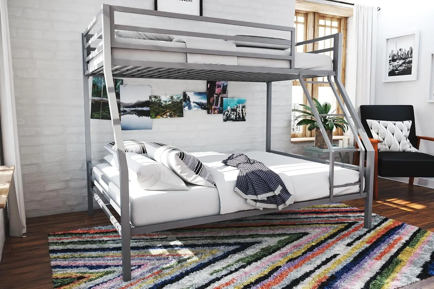 Maxwell Metal Bunk Bed Frame for Kids and Teens, with Angled Ladder, High Guardrail and Metal Slats, No Boxspring, Customized
Maxwell Metal Bunk Bed Frame for Kids and Teens, with Angled Ladder, High Guardrail and Metal Slats, No Boxspring, Customized