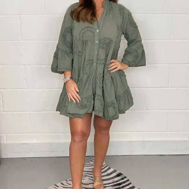 Сексуальное вышитое свободное платье с V-образным вырезом и кружевными цветами, модное, цветное, весна-лето, с длинным рукавом, осенний сезон, производство Китай
Сексуальное вышитое свободное платье с V-образным вырезом и кружевными цветами, модное, цветное, весна-лето, с длинным рукавом, осенний сезон, производство Китай